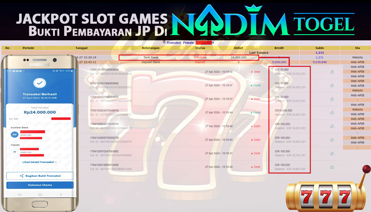 NADIMTOGEL CLASSIC SLOT 777 Rp.24.000.000,- LUNAS