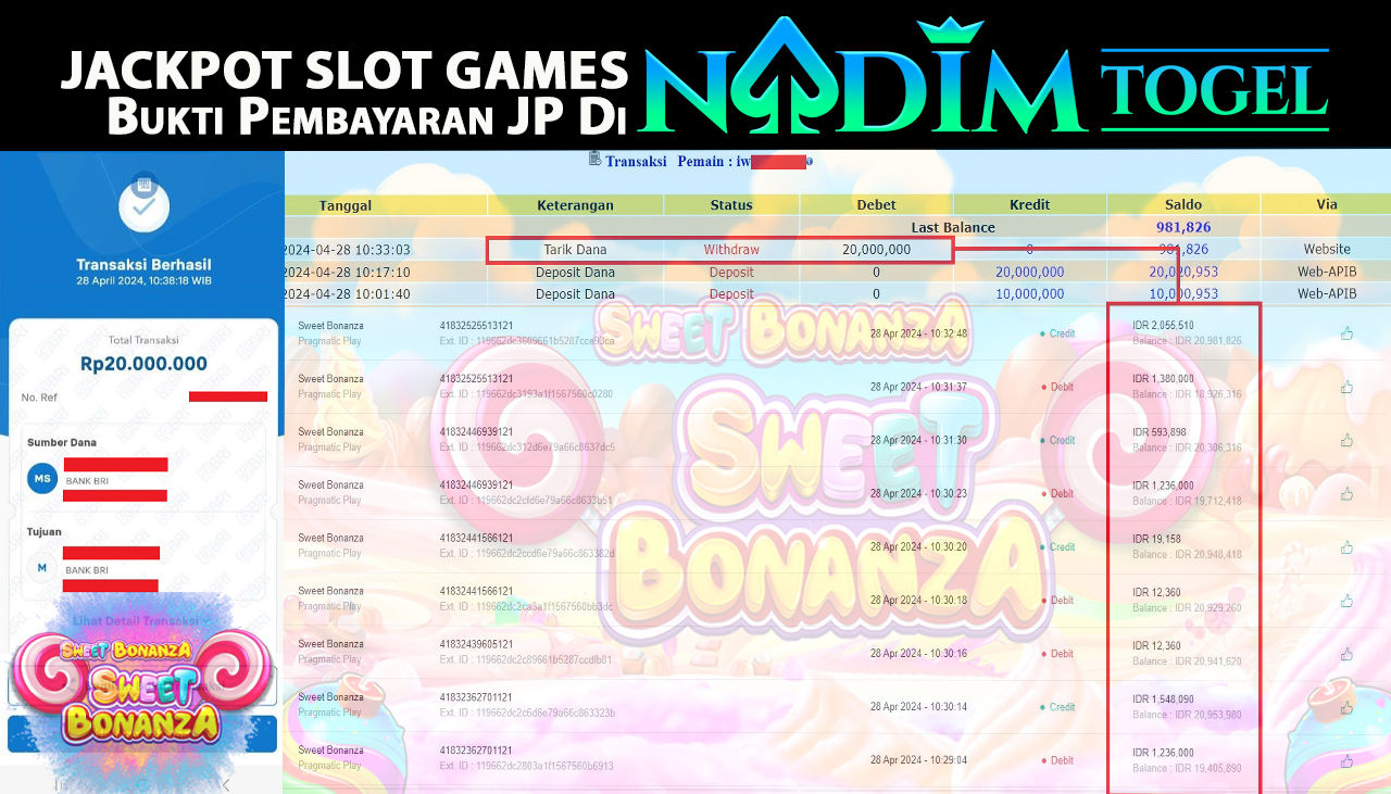 NADIMTOGEL SLOT GAMES SWEET BONANZA Rp.20.000.000,- LUNAS