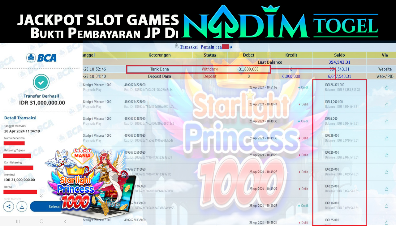 NADIMTOGEL SLOT GAMES STARLIGHT PRINCESS 1000 Rp.31.000.000,- LUNAS