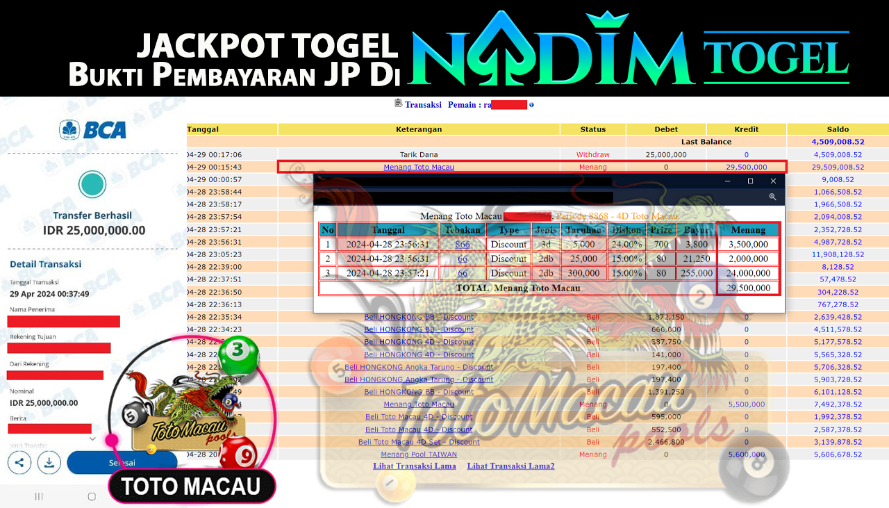 NADIMTOGEL BUKTI JACKPOT TOGEL 4D TOTO MACAU Rp.25.000.000,- LUNAS