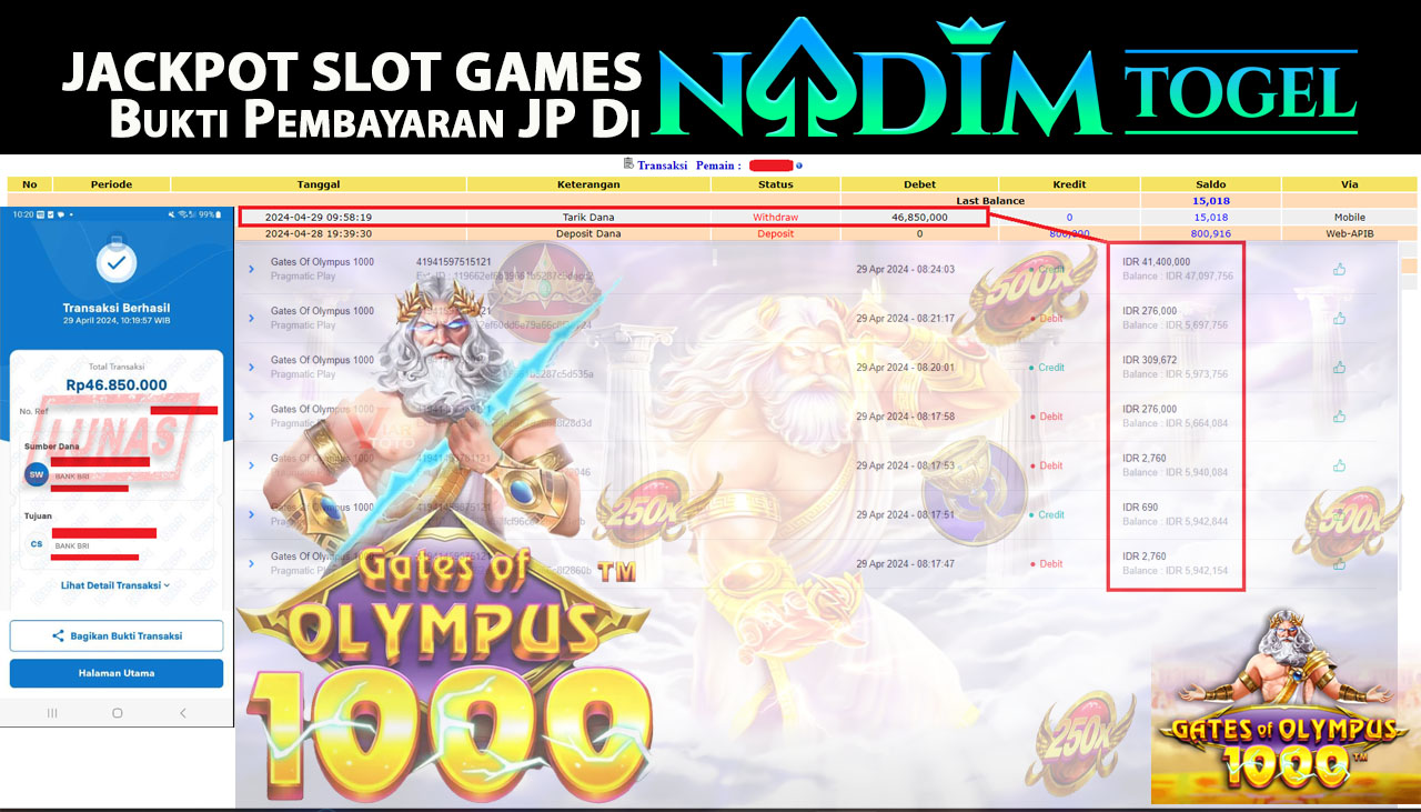 NADIMTOGEL JACKPOT SLOT GATES OF OLYMPUS 1000 Rp 46,850,000,- LUNAS