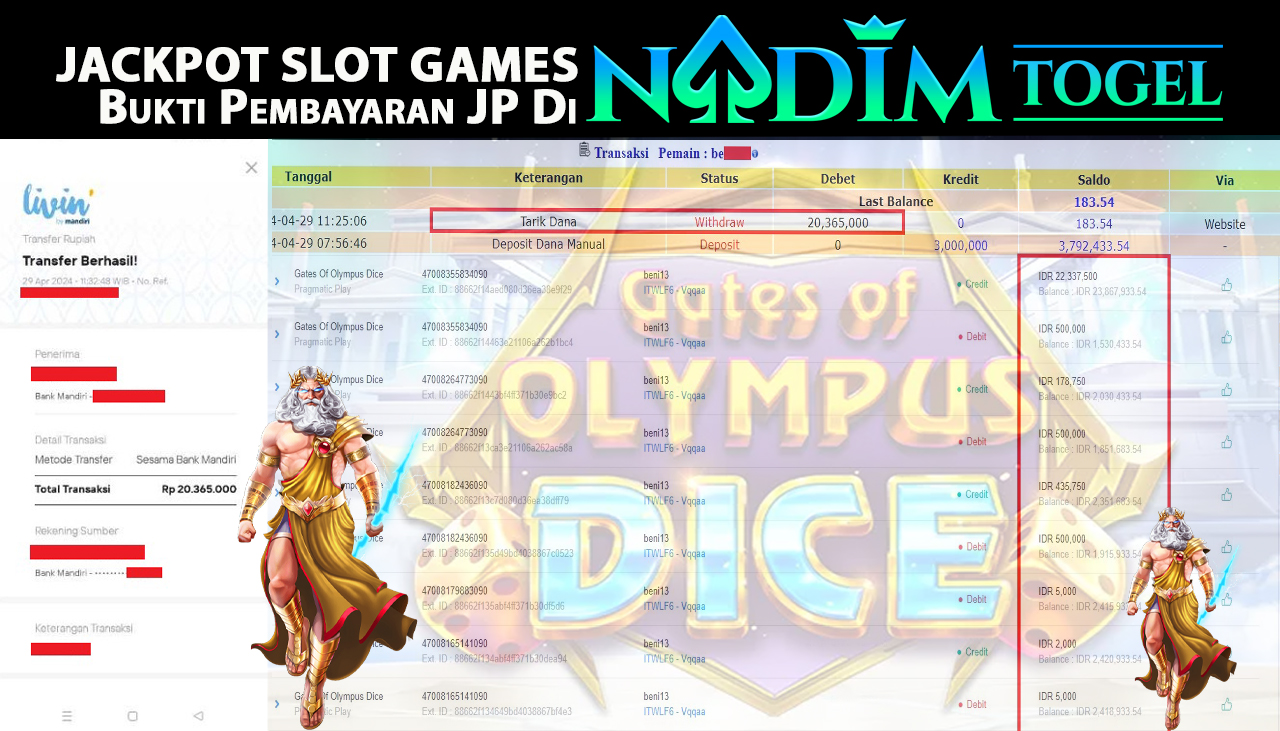 NADIMTOGEL JACKPOT SLOT GAMES  GATES OF OLYMPUS DICE Rp 20,365,000,- LUNAS