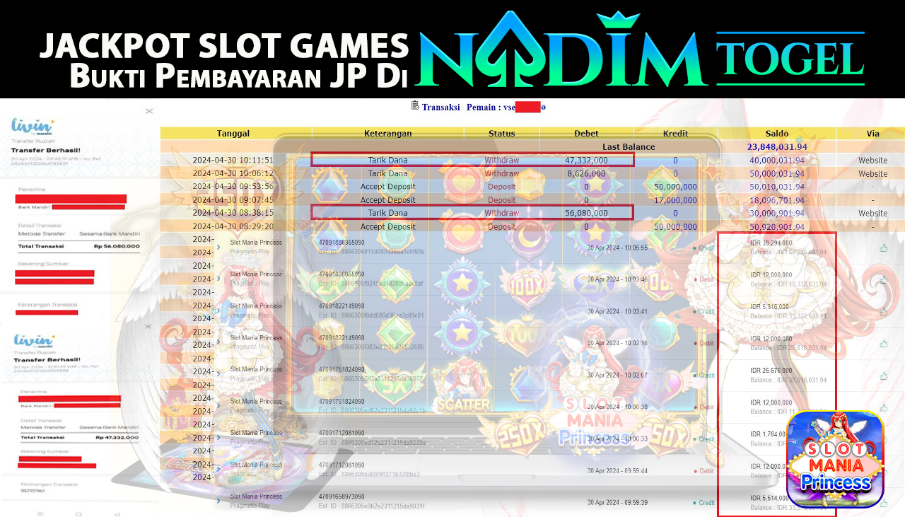 NADIMTOGEL JACKPOT SLOT MANIA PRINCESS Rp 103.412.000,- LUNAS