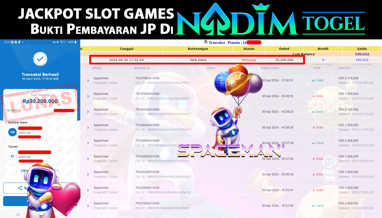NADIMTOGEL JACKPOT SLOT SPACEMAN  Rp30,200,000,- LUNAS