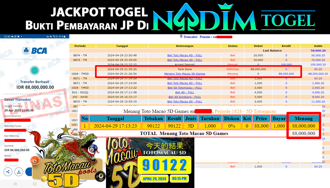 NADIMTOGEL BUKTI JACKPOT TOGEL TOTO MACAU 5D Rp.88.000.000,- LUNAS