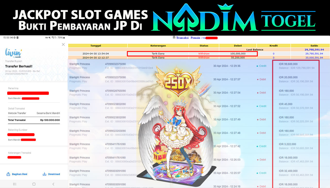 NADIMTOGEL JACKPOT SLOT GAMES STARLIGHT PRINCESS  Rp 100,000.000,- LUNAS