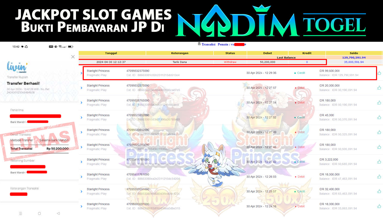 NADIMTOGEL JACKPOT SLOT GAMES STARLIGHT PRINCESS  Rp 50,200.000,- LUNAS