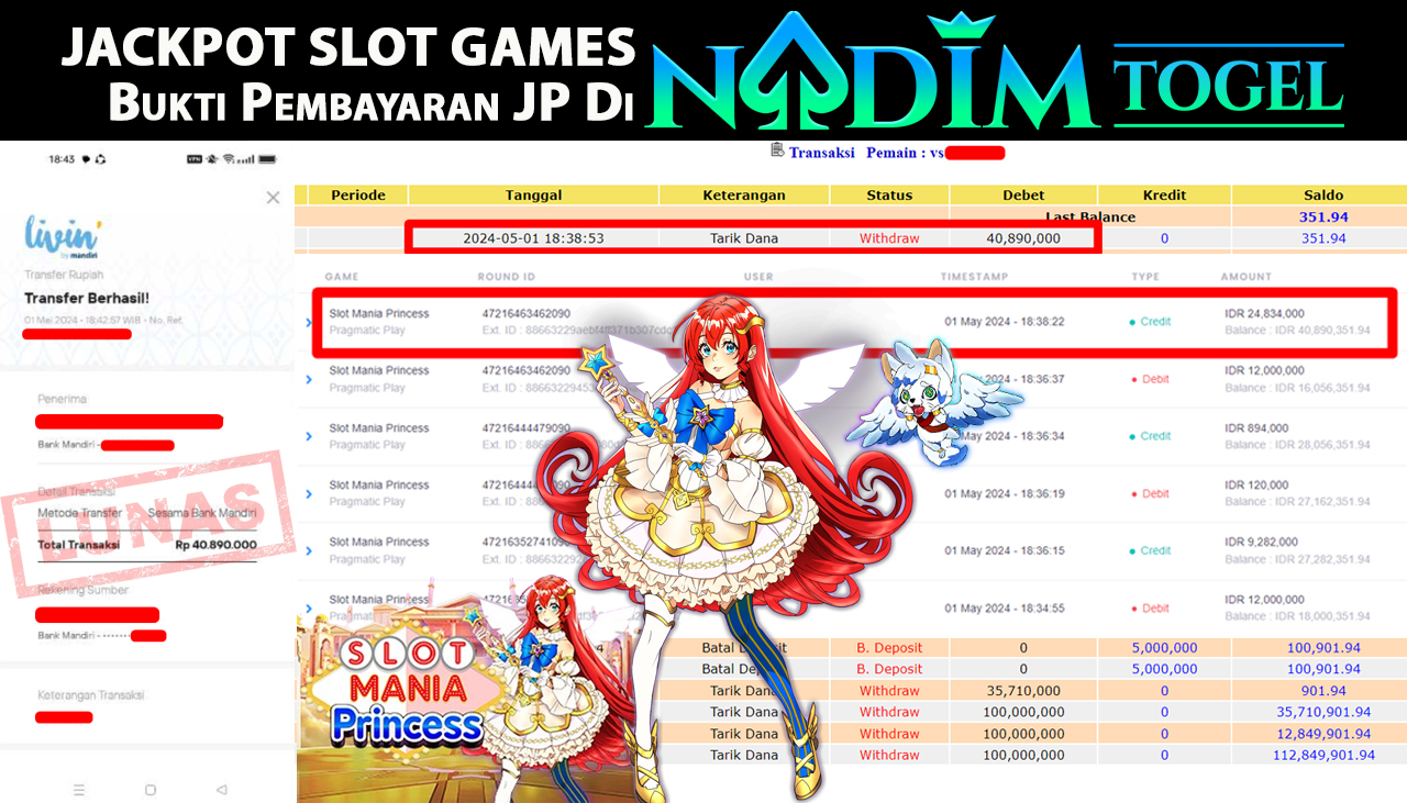 NADIMTOGEL JACKPOT SLOT MANIA PRINCESS Rp40,890,000,- LUNAS