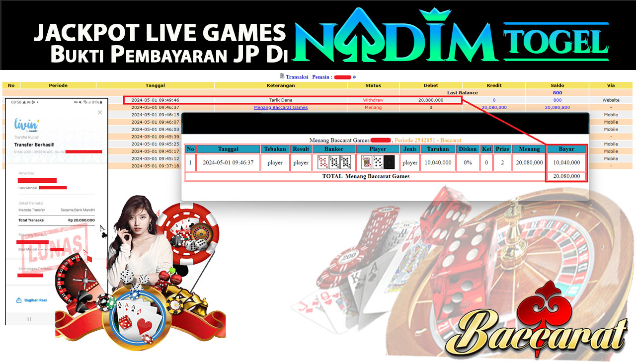 NADIMTOGEL JACKPOT LIVE GAMES BACCARAT Rp 20,080,000,- LUNAS
