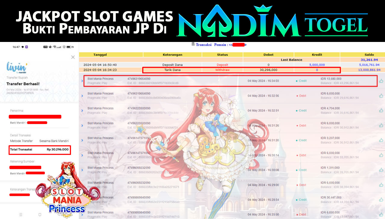 NADIMTOGEL JACKPOT SLOT MANIA PRINCESS Rp 30,296,000,- LUNAS
