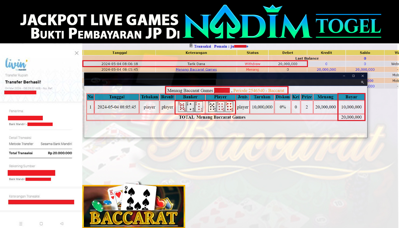 NADIMTOGEL JACKPOT LIVEGAMES BACCARAT GAMES Rp 20,000,000,- LUNAS