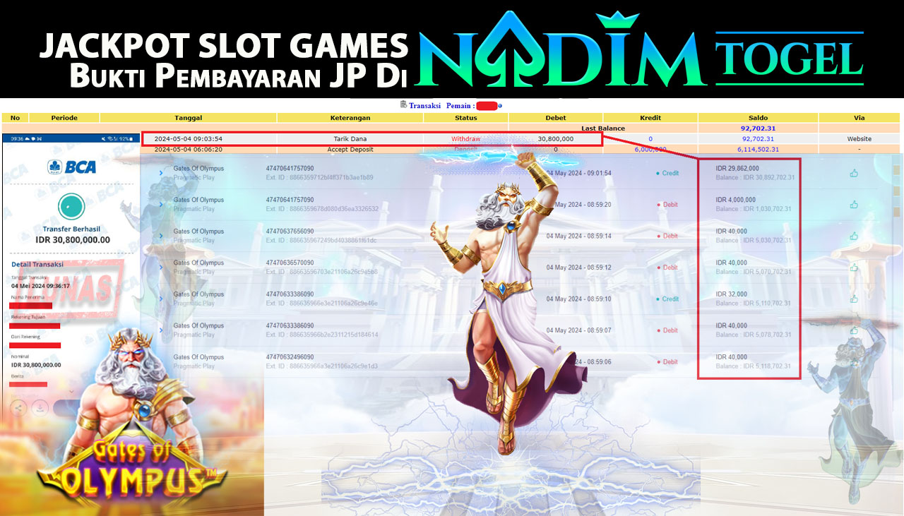 NADIMTOGEL JACKPOT SLOT GATES OF OLYMPUS Rp 30,800,000,- LUNAS