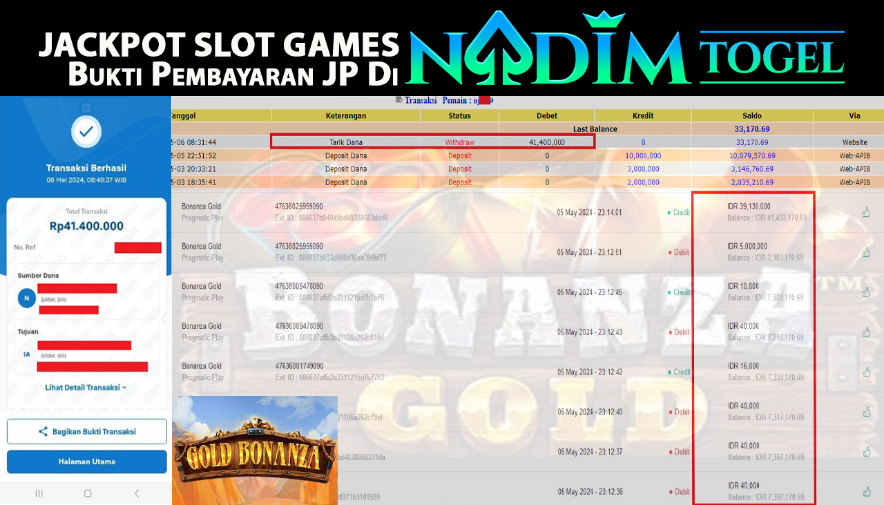 NADIMTOGEL JACKPOT SLOT BONANZA GOLD Rp 41,400,000,- LUNAS