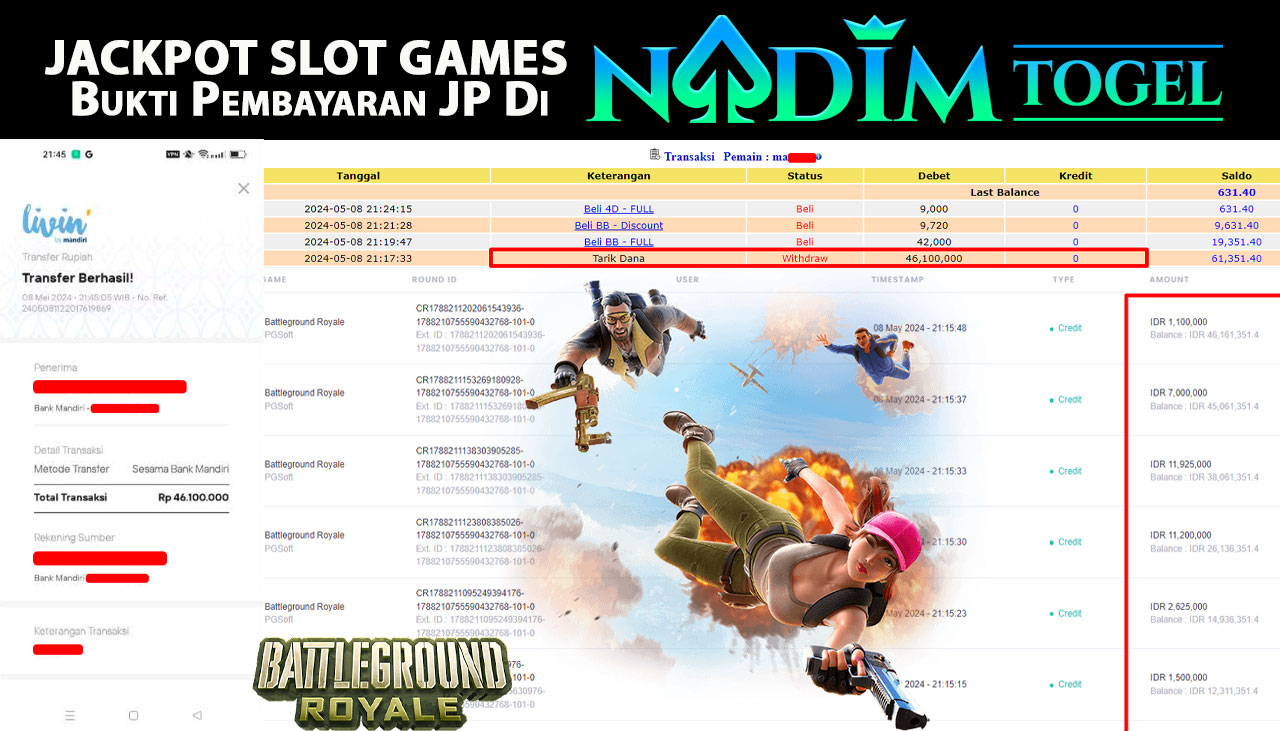 NADIMTOGEL JACKPOT SLOT GAMES Battleground Royale Rp.46,100,000,- LUNAS