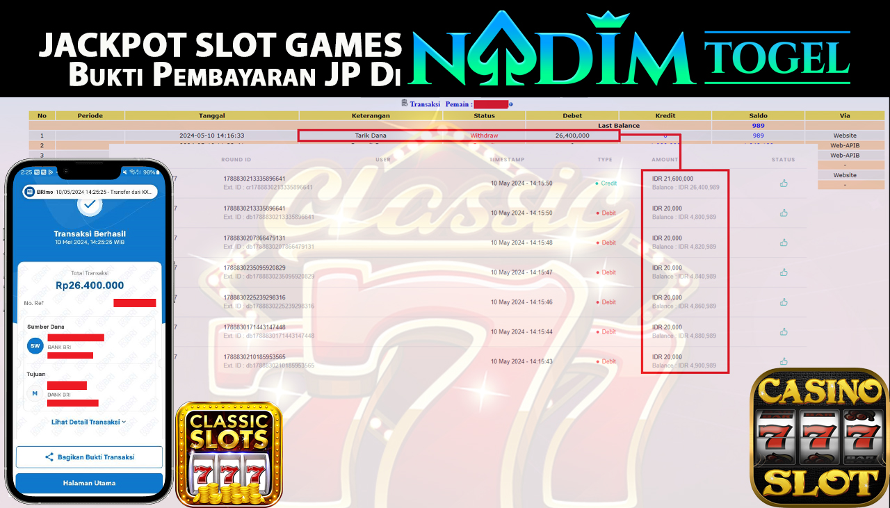 NADIMTOGEL JACKPOT SLOT CLASSIC SLOT 777  Rp. 26,400,000,- LUNAS