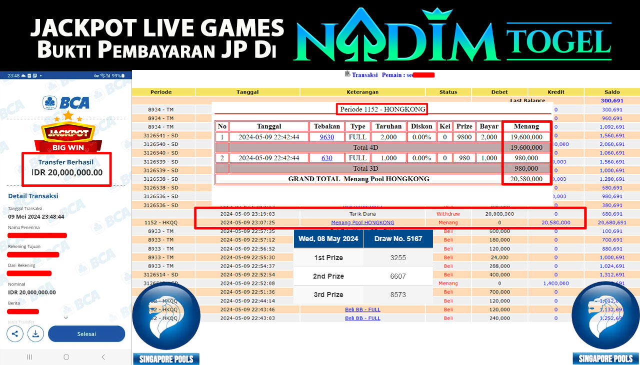 NADIMTOGEL JACKPOT SINGAPORE POOLS Rp 20,000,000,- LUNAS