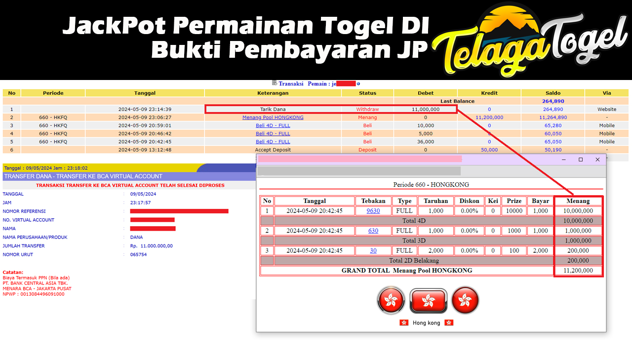 TELAGATOGEL JACKPOT TOGEL GAME  Rp.11.000.000,- LUNAS