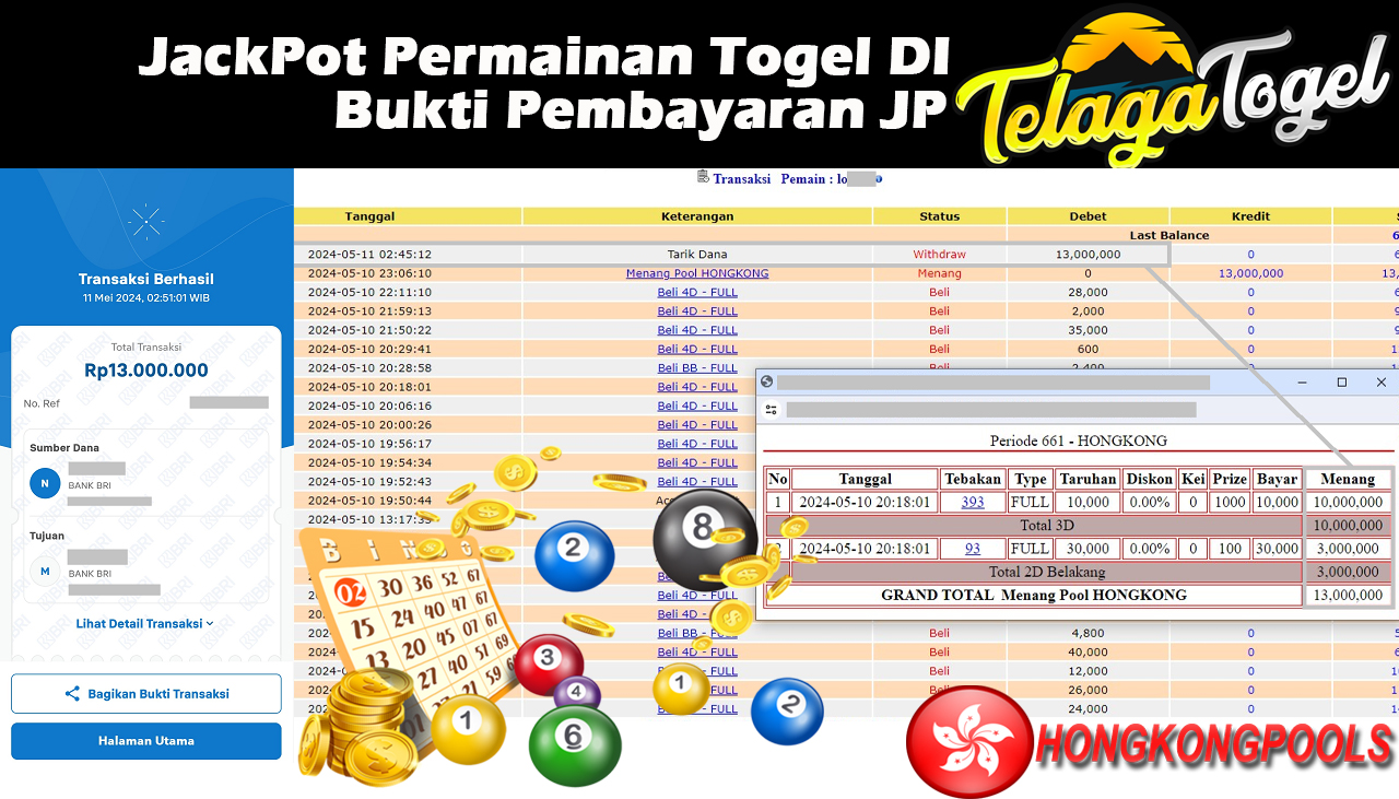 TELAGATOGEL JACKPOT TOGEL GAME  Rp.13.000.000,- LUNAS