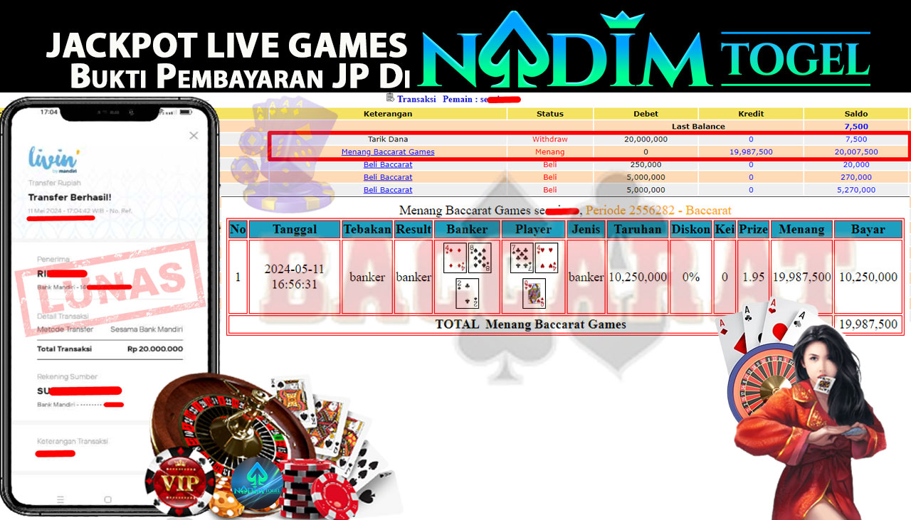 NADIMTOGEL JACKPOT LIVEGAMES BACCARAT Rp.20,000,000,- LUNAS