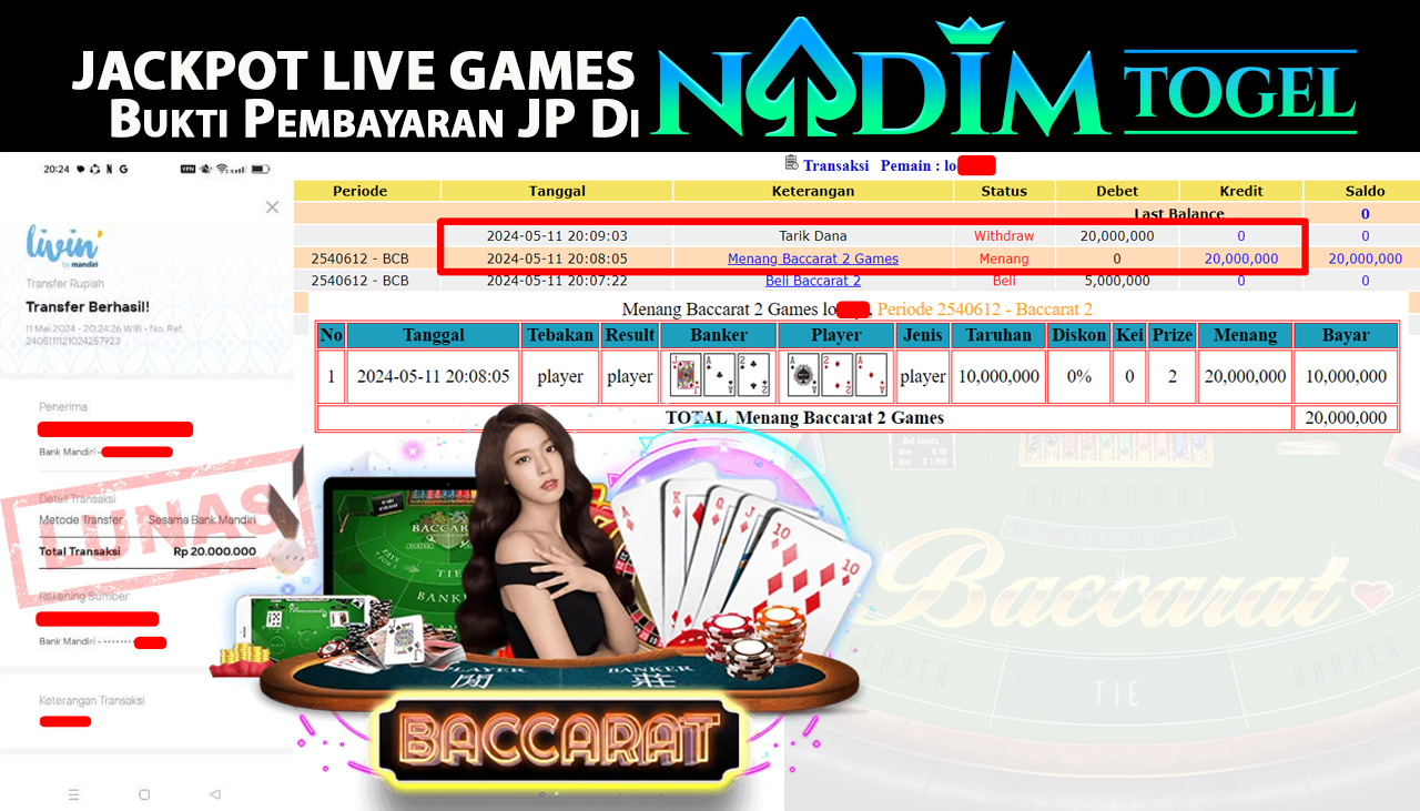 NADIMTOGEL JACKPOT LIVEGAMES BACCARAT 2 Rp.20,000,000,- LUNAS