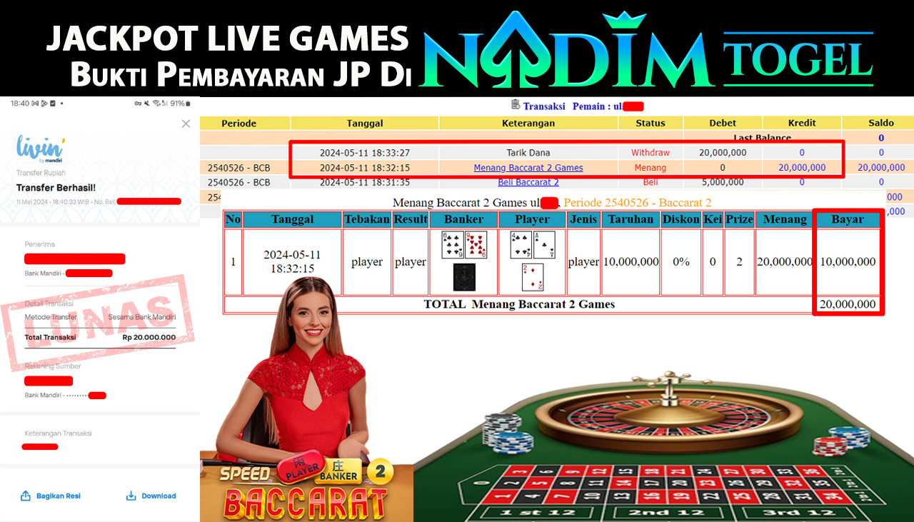 NADIMTOGEL JACKPOT LIVEGAMES BACCARAT 2 Rp.20,000,000,- LUNAS