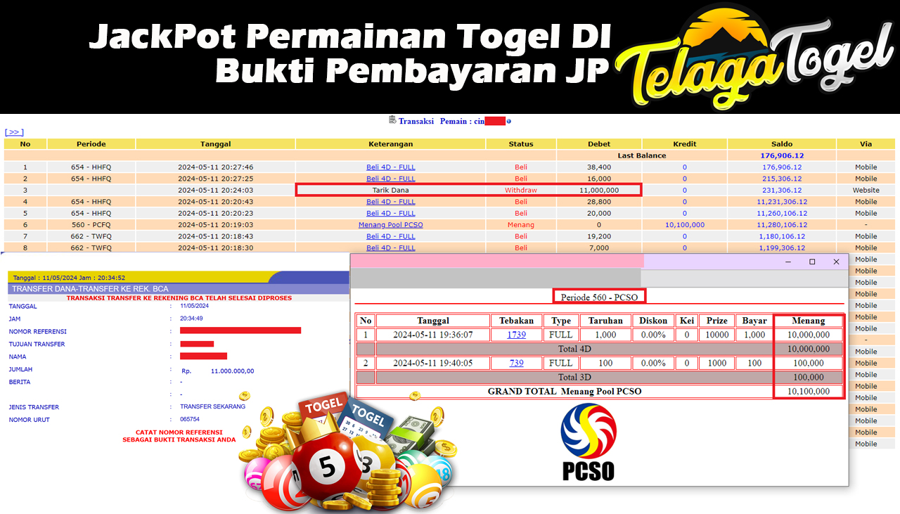 TELAGATOGEL JACKPOT TOGEL GAME  Rp.11.000.000,- LUNAS