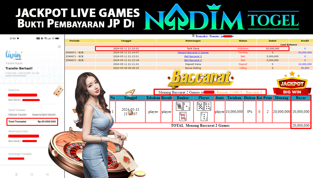 NADIMTOGEL JACKPOT LIVEGAMES BACCARAT 2 Rp.20,000,000,- LUNAS
