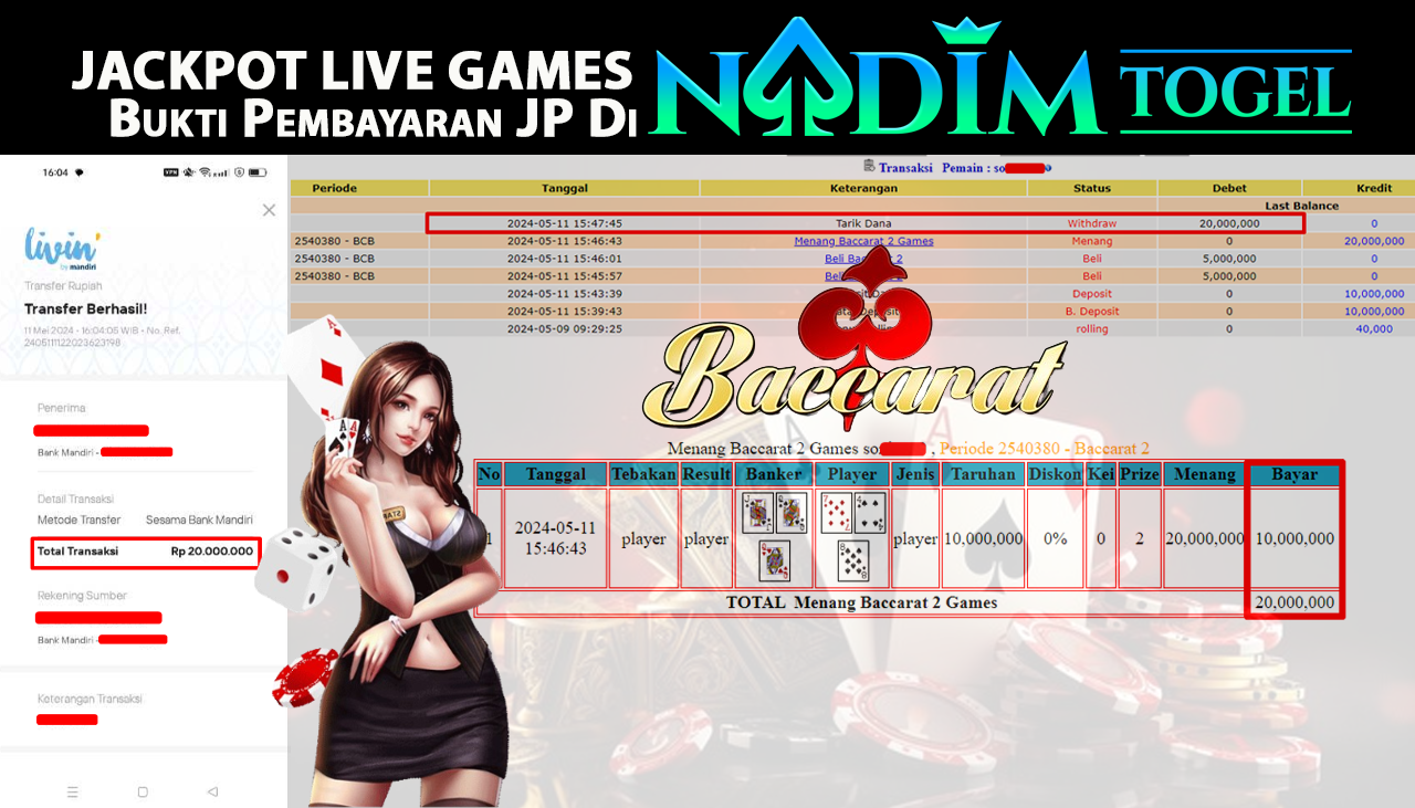 NADIMTOGEL JACKPOT LIVEGAMES BACCARAT 2 Rp.20,000,000,- LUNAS