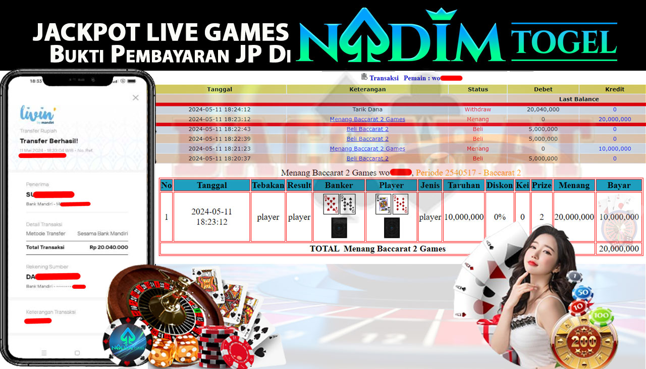 NADIMTOGEL JACKPOT LIVEGAMES BACCARAT Rp.20,040,000,- LUNAS