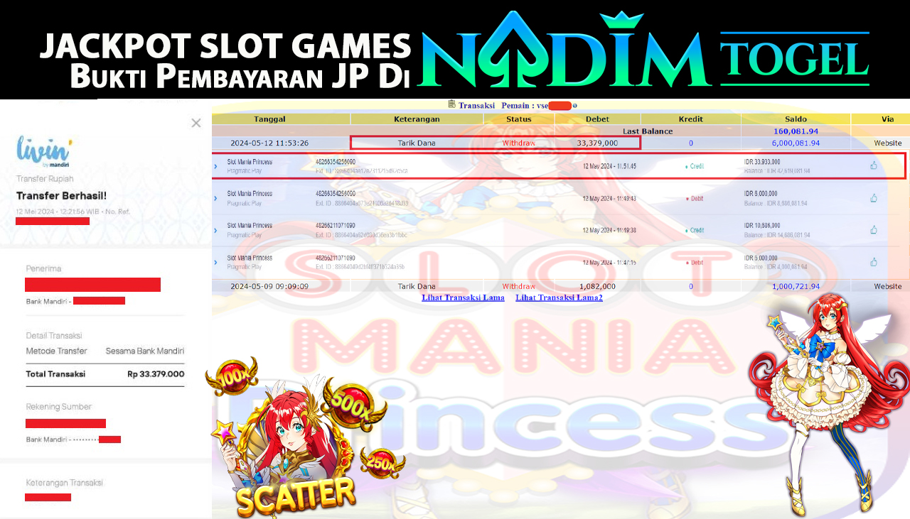 NADIMTOGEL JACKPOT SLOT MANIA PRINCESS  Rp. 33,379,000,- LUNAS