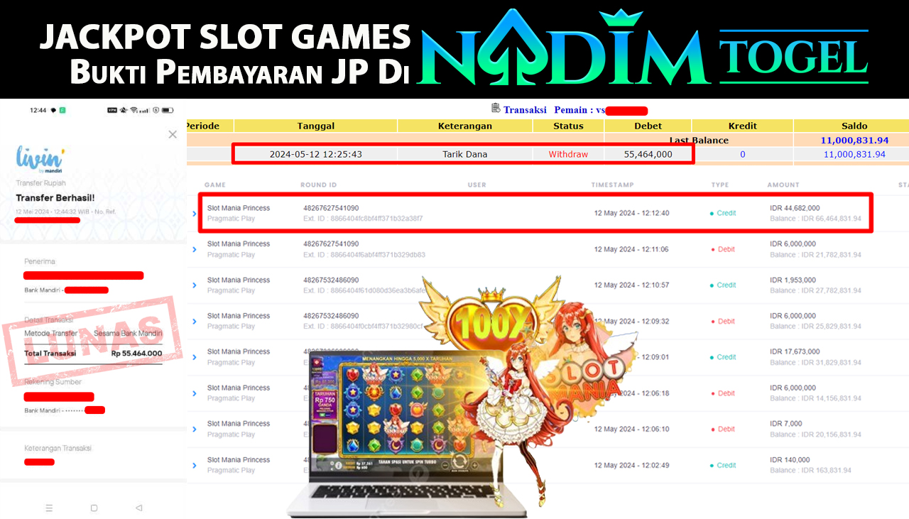 NADIMTOGEL JACKPOT SLOT MANIA PRINCESS  Rp. 55,464,000,- LUNAS