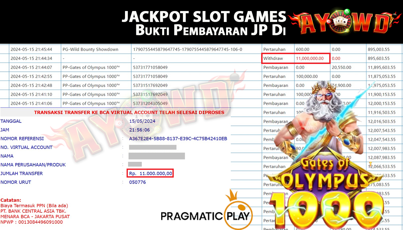 AYOWD JACKPOT SLOT GAME PP-Gates of Olympus 1000 Rp,11.000.000 LUNAS