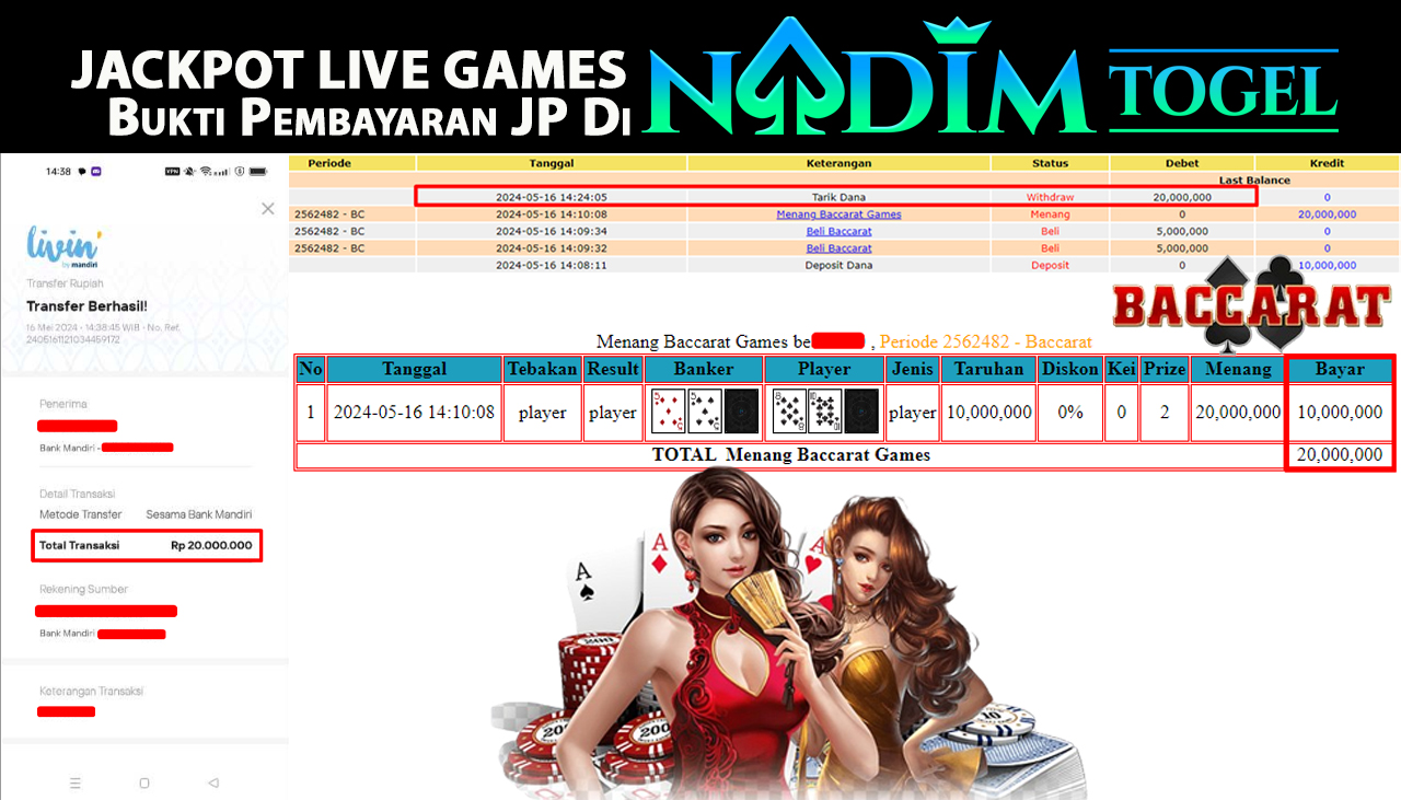 NADIMTOGEL JACKPOT LIVE GAME Baccarat  Rp.20,000,000  - LUNAS