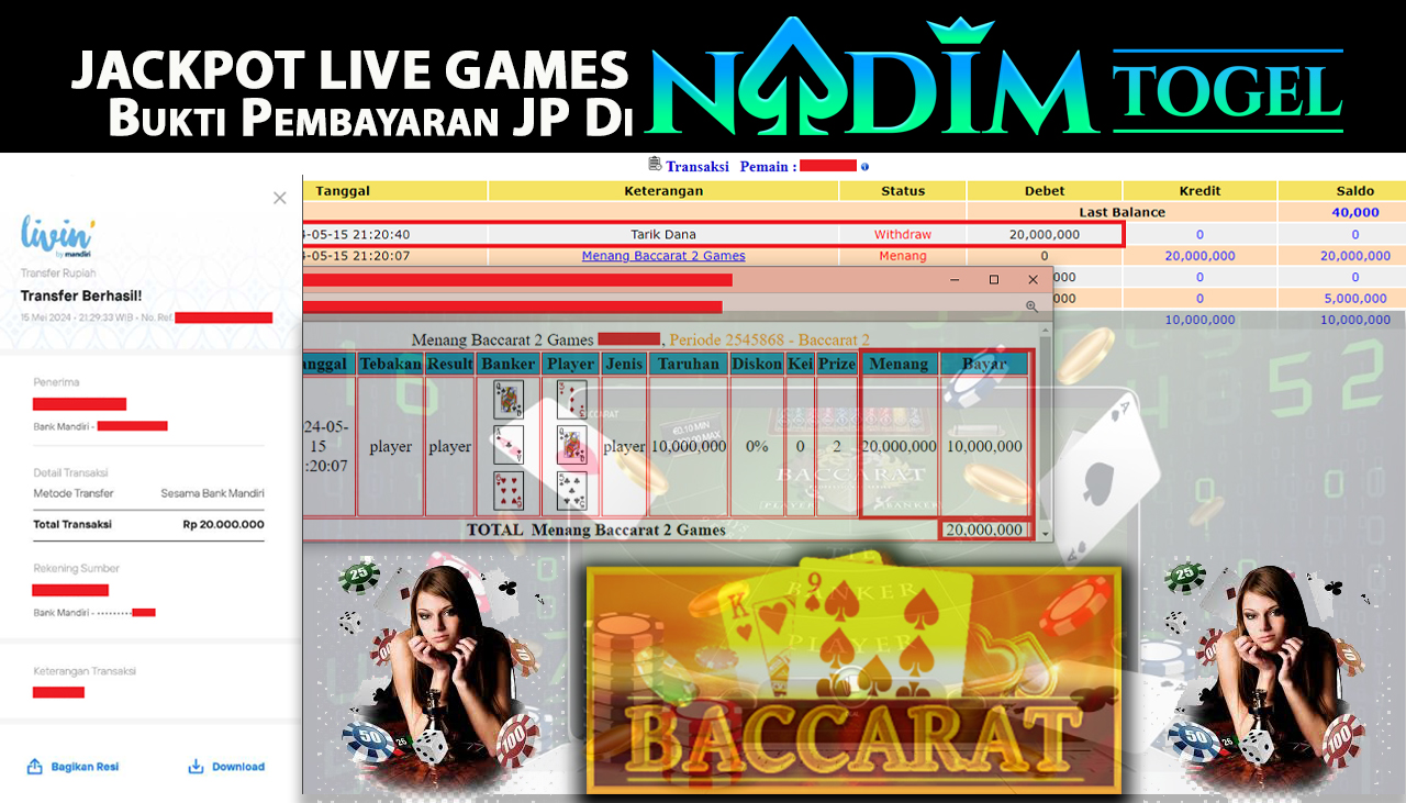 NADIMTOGEL JACKPOT LIVE GAME Baccarat 2 Games Rp.20,000,000  - LUNAS
