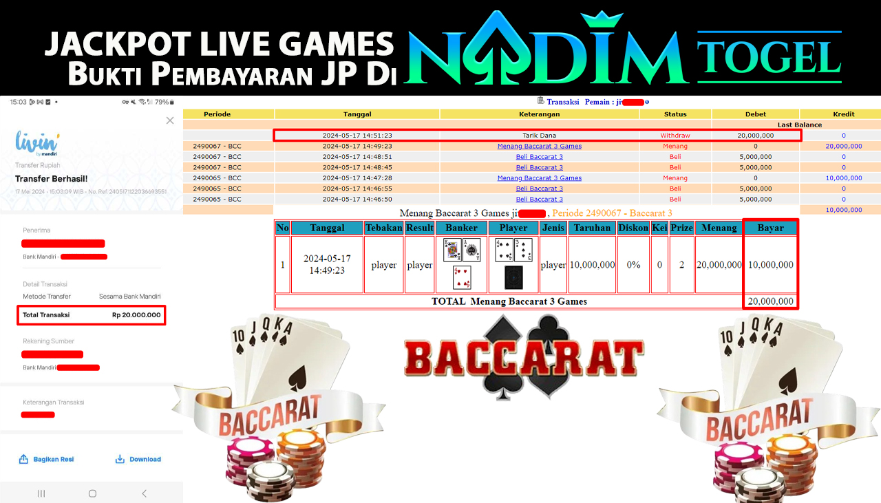 NADIMTOGEL JACKPOT LIVE GAME Baccarat  Rp.20,000,000  - LUNAS