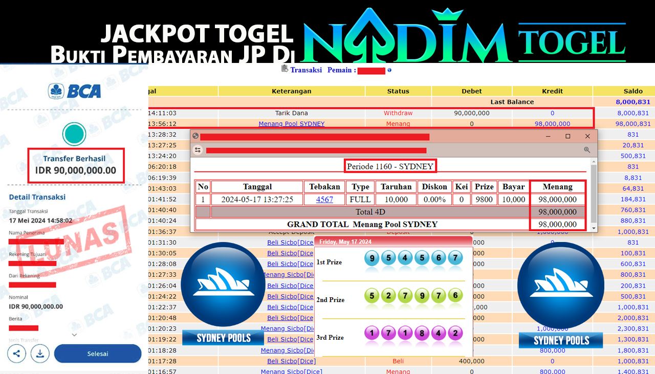 NADIMTOGEL JACKPOT SYDNEY POOLS Rp 90,000,000,- LUNAS