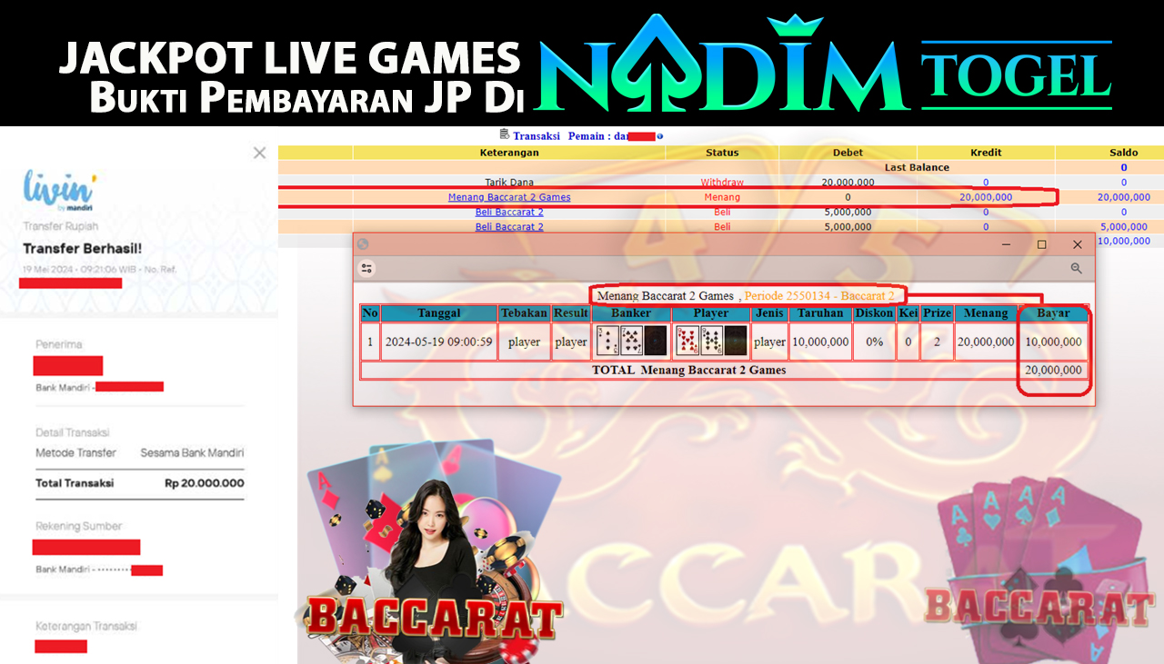 NADIMTOGEL JACKPOT LIVE GAME Baccarat 2 Rp.20,000,000  - LUNAS