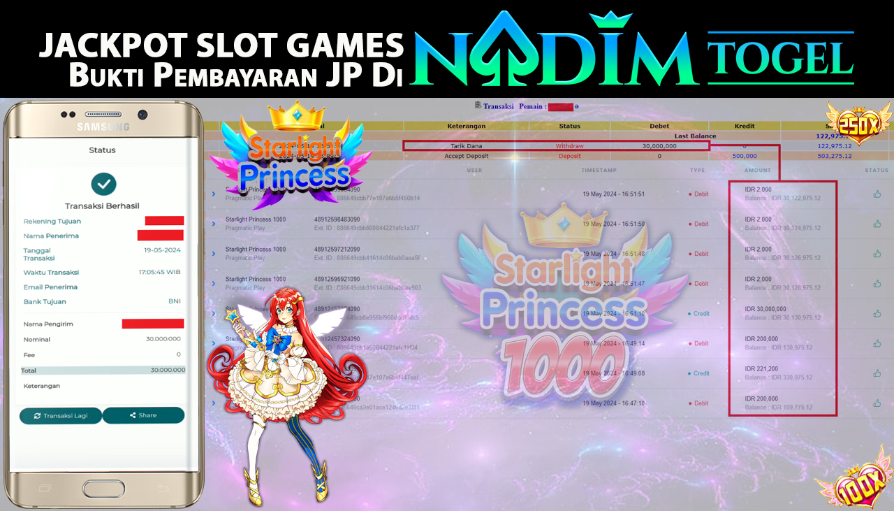 NADIMTOGEL JACKPOT SLOT STARLIGHT PRINCESS 1000 Rp.30,000,000  - LUNAS