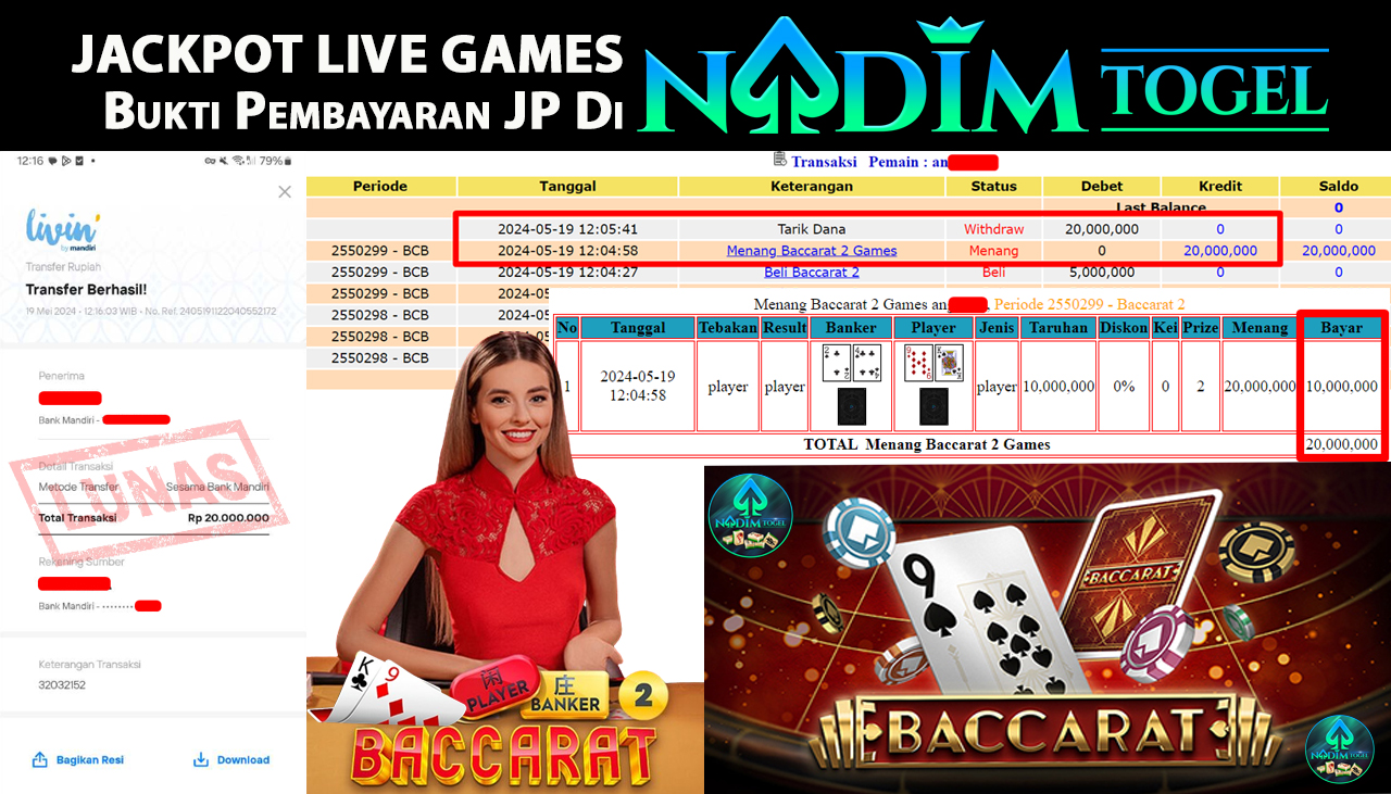 NADIMTOGEL JACKPOT LIVE GAME Baccarat 2 Rp.20,000,000  - LUNAS