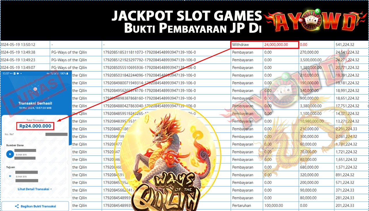 AYOWD JACKPOT SLOT GAME PG-Ways of the Qilin Rp,24,000,000 LUNAS