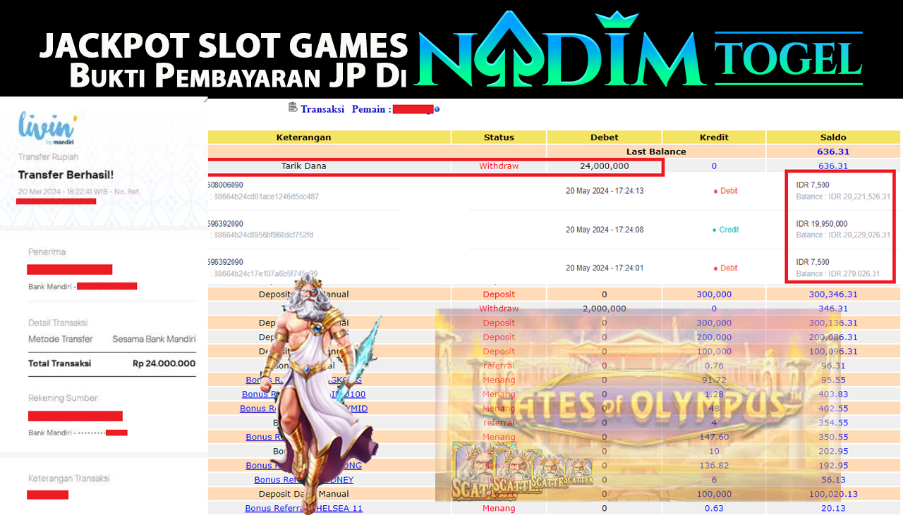 NADIMTOGEL JACKPOT SLOT GATES OF OLYMPUS  1000 Rp.24,000,000  - LUNAS