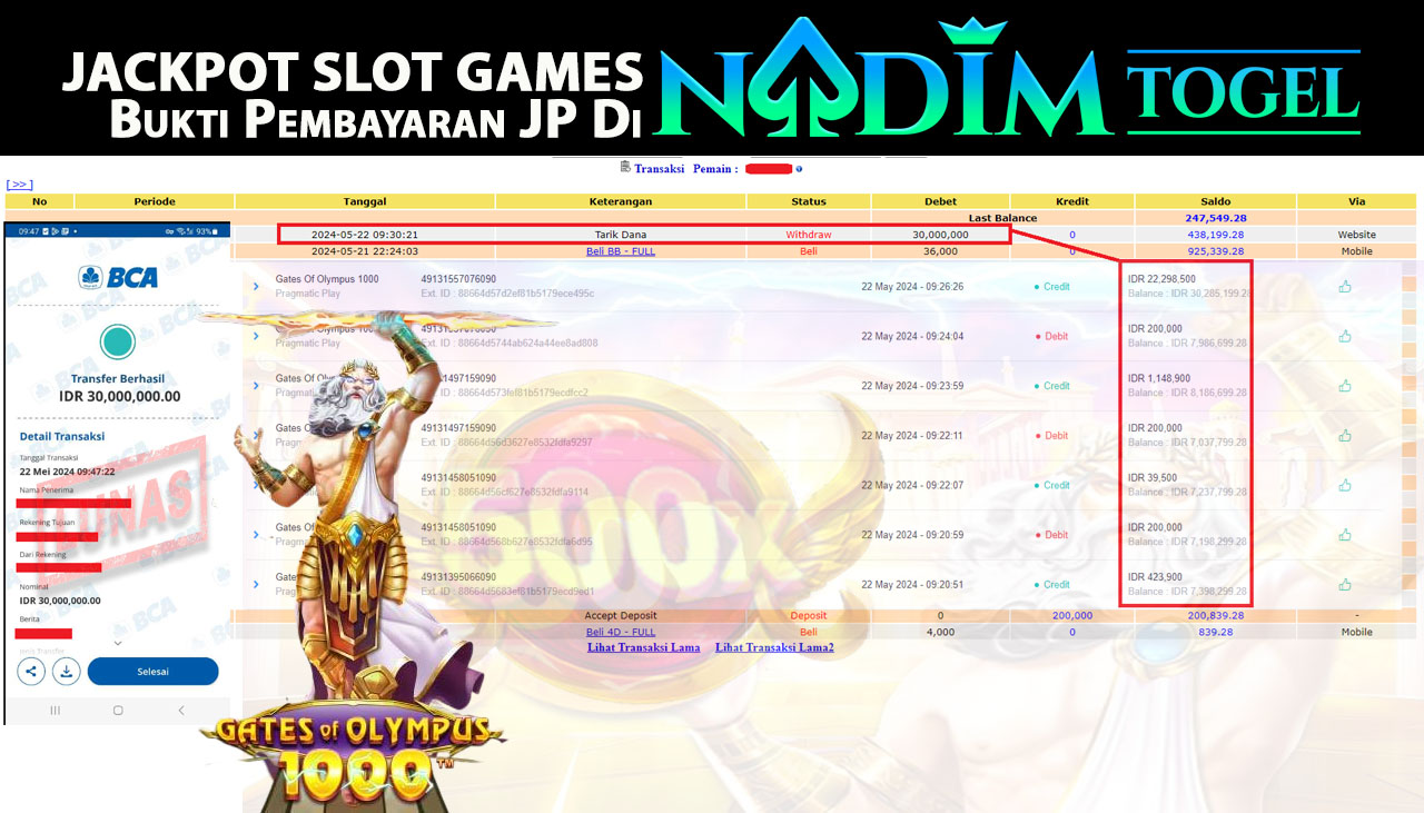 NADIMTOGEL JACKPOT SLOT GATES OF OLYMPUS 1000  Rp 30.000.000,- LUNAS