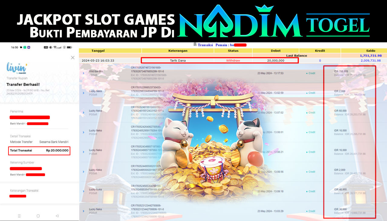 NADIMTOGEL JACKPOT SLOT GAMES LUCKY NEKO  Rp 20.000.000,- LUNAS