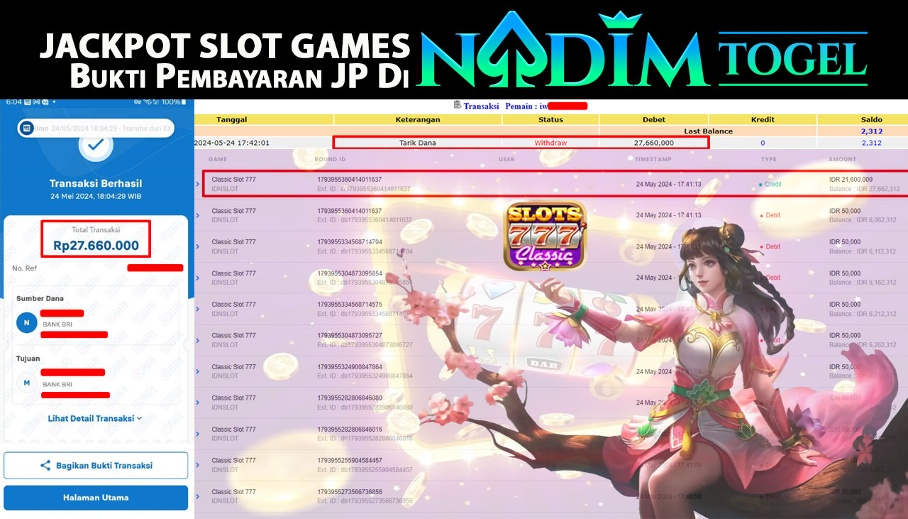 NADIMTOGEL JACKPOT SLOT GAMES Classic Slot 777 Rp 27.660.000,- LUNAS
