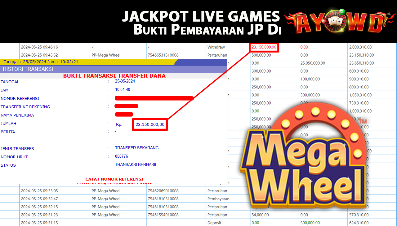 AYOWD JACKPOT LIVE GAME PP-Mega Wheel Rp,23,150,000 LUNAS