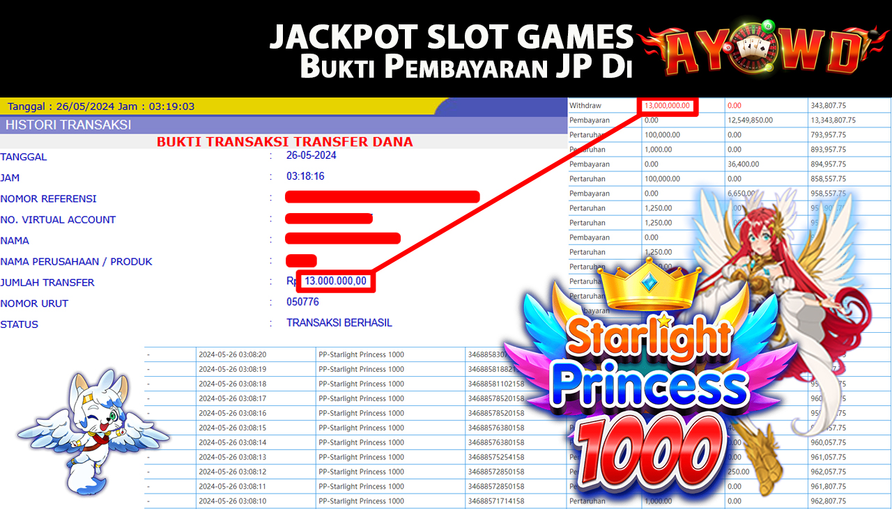 AYOWD JACKPOT SLOT GAME PP-Starlight Princess 1000 Rp,13,000,000 LUNAS