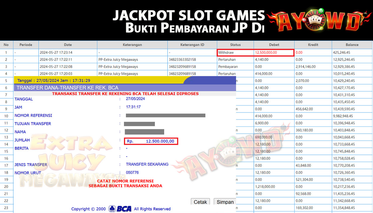 AYOWD JACKPOT SLOT GAME PP-Extra Juicy Megaways Rp,12.500.000  LUNAS