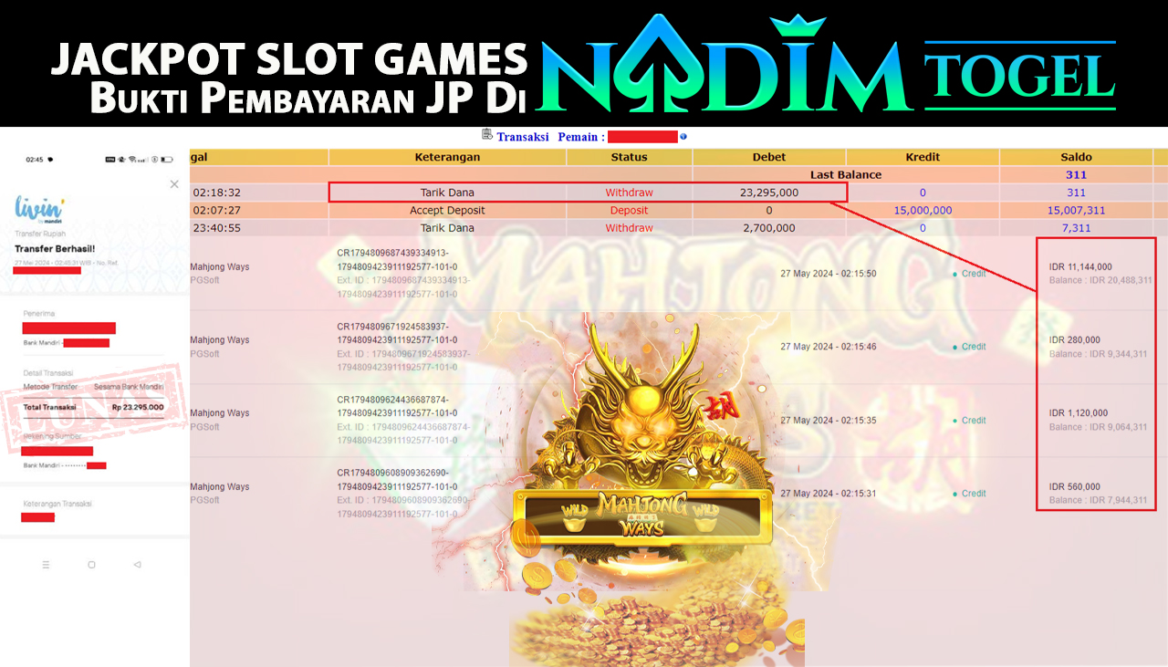 NADIMTOGEL JACKPOT SLOT GAMES MAHJONG WAYS  Rp.23.295.000,- LUNAS