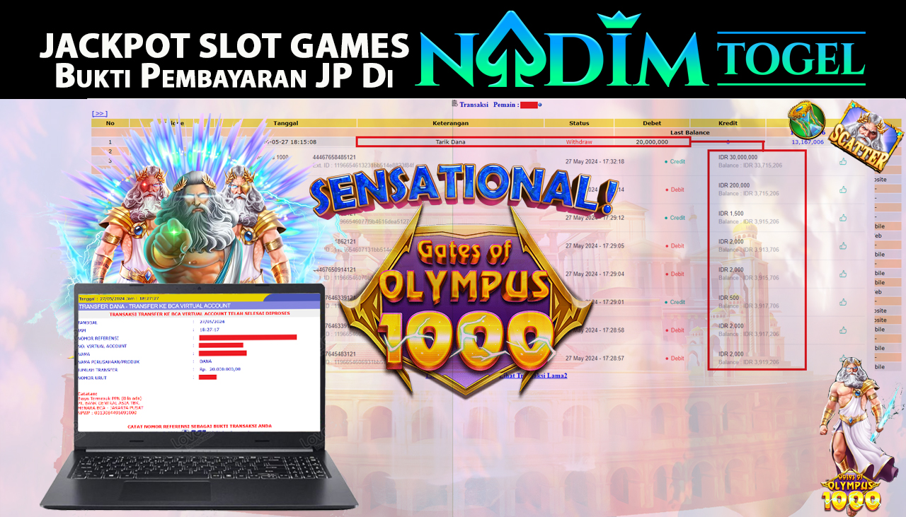 NADIMTOGEL JACKPOT SLOT GATES OF OLYMPUS 1000  Rp.20.000.000,- LUNAS