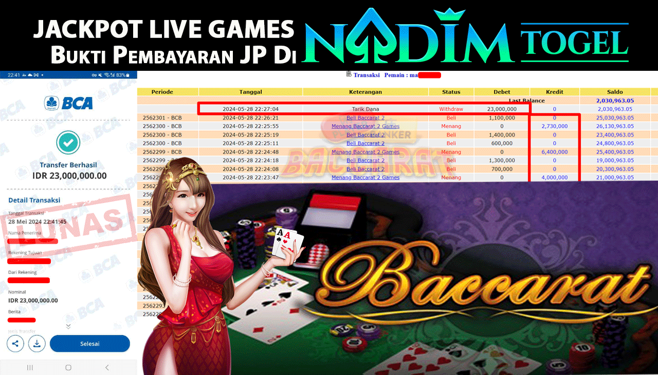 NADIMTOGEL JACKPOT LIVE GAMES BACCARAT 2 Rp.23,000,000,- LUNAS
